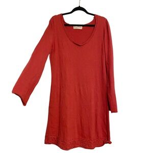 Aventura Organic Cotton Cashmere Embroidered Red Midi Mini Dress Large Boho Folk